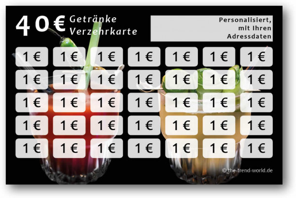 Getränke-/ Verzehrkarten, personalisiert, 40 Euro - V003
