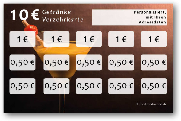 Getränke-/ Verzehrkarten, personalisiert, 10 Euro - V004