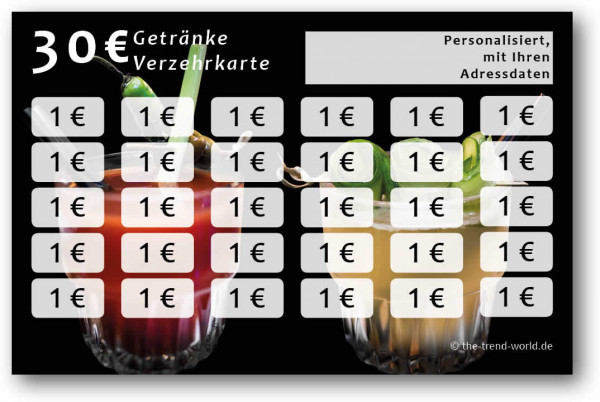 Getränke-/ Verzehrkarten, personalisiert, 30 Euro - V003