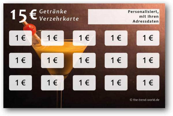 Getränke-/ Verzehrkarten, personalisiert, 15 Euro - V004
