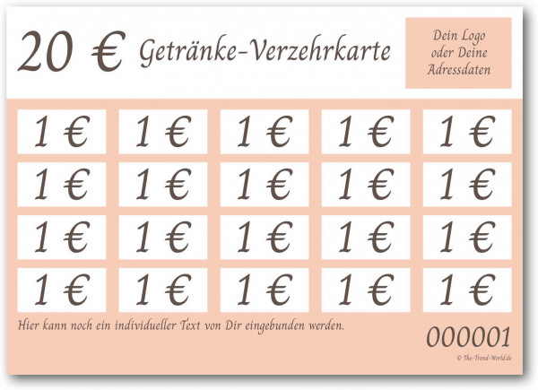 20,00 € Getränkekarten- / Verzehrkartenblock ★ fortlaufend nummeriert ★ Blütenrosa ★ V0102