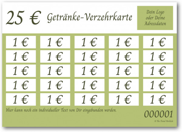 25,00 € Getränkekarten- / Verzehrkartenblock ★ fortlaufend nummeriert ★ Farngrün ★ V0105