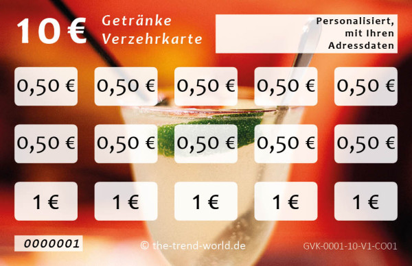 100 Getränke-/ Verzehrkarten ★ Wert 10 € ★ personalisiert - CO01-V1-10