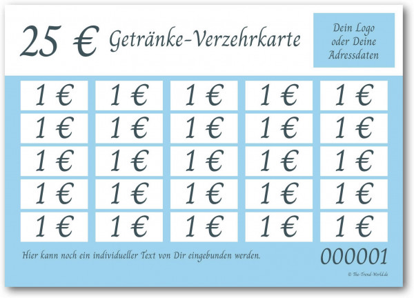 25,00 € Getränkekarten- / Verzehrkartenblock ★ fortlaufend nummeriert ★ Babyblau ★ V0108