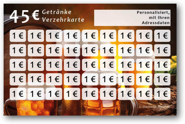 Getränke-/ Verzehrkarten, personalisiert, 45 Euro - V0013