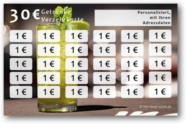 Getränke-/ Verzehrkarten, personalisiert, 30 Euro - V007