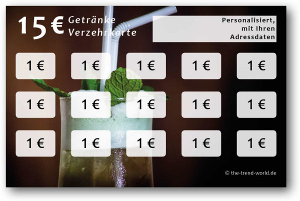 Getränke-/ Verzehrkarten, personalisiert, 15 Euro - V009